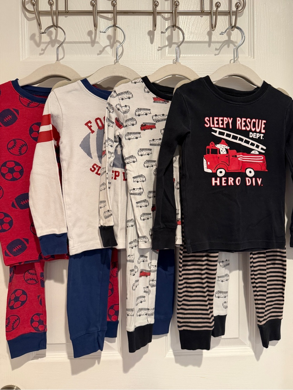 Carter's 4T Boys Pajama Bundle Sports Football Fire Truck 4 Sets Long Sleeve